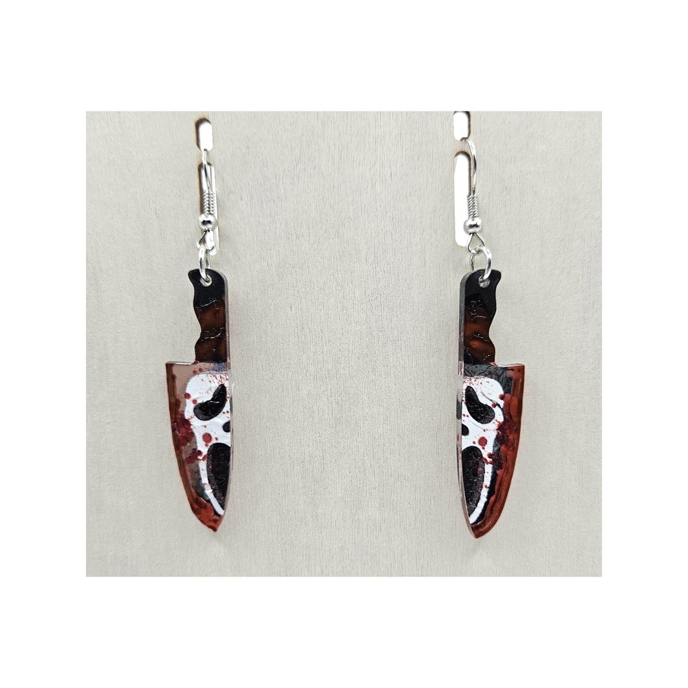 Ghostface Scream Dagger Earrings Handmade Handpainted Blood Horror Spooky